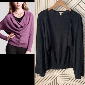 Eileen Fisher Cowl Drape Neck Cardigan Sweater Organic Cotton charcoal gray S